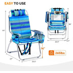 16" Tall Beach Chairs or Adults,2-Pack Lightweight Backpack Chair with 5-Position,Cooler Bag,Cup Holder,Towel Rack，Suitable or C