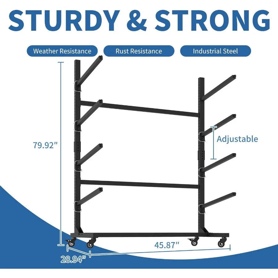 Kayak Storage Rack for 3 Kayaks Freestanding Kayak Rack with Wheels Metal Indoor Kayak Stand Heavy Duty Garage Storage Rack for