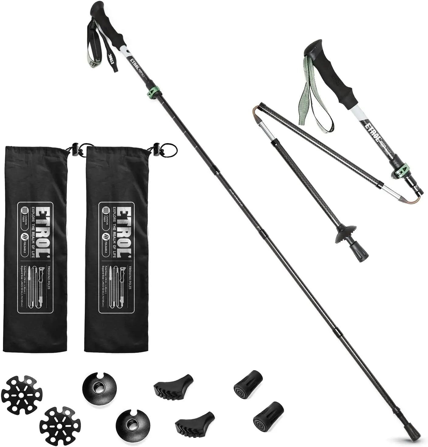 Carbon Fiber Hiking Poles - 2PC Lightweight Folding Trekking Sticks, Quick Flip Lock, EVA Handle for Men & Women