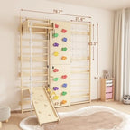 9-in-1 Swedish Ladder Wall Gym and Climber, 94.5'' Wooden Wall-Mounted Climbing Set with Double-Sided Slide, Swing, Rope, Rings