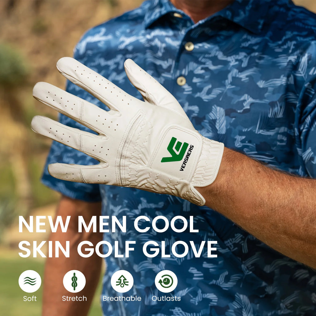 Men's Golf Glove Left Hand - All-Weather Rain Grip for Right-Handed Golfers, Durable White Design 1 Pack