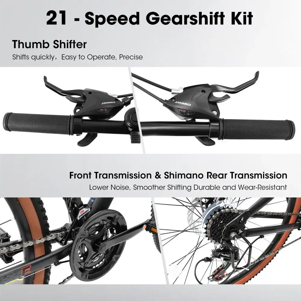 A24301 24 Inch Mountain Bike for Teenagers, High Carbon Steel Frame, Disc Brakes, Durable Design, Brown Edge Tires, Ideal for School Commuting