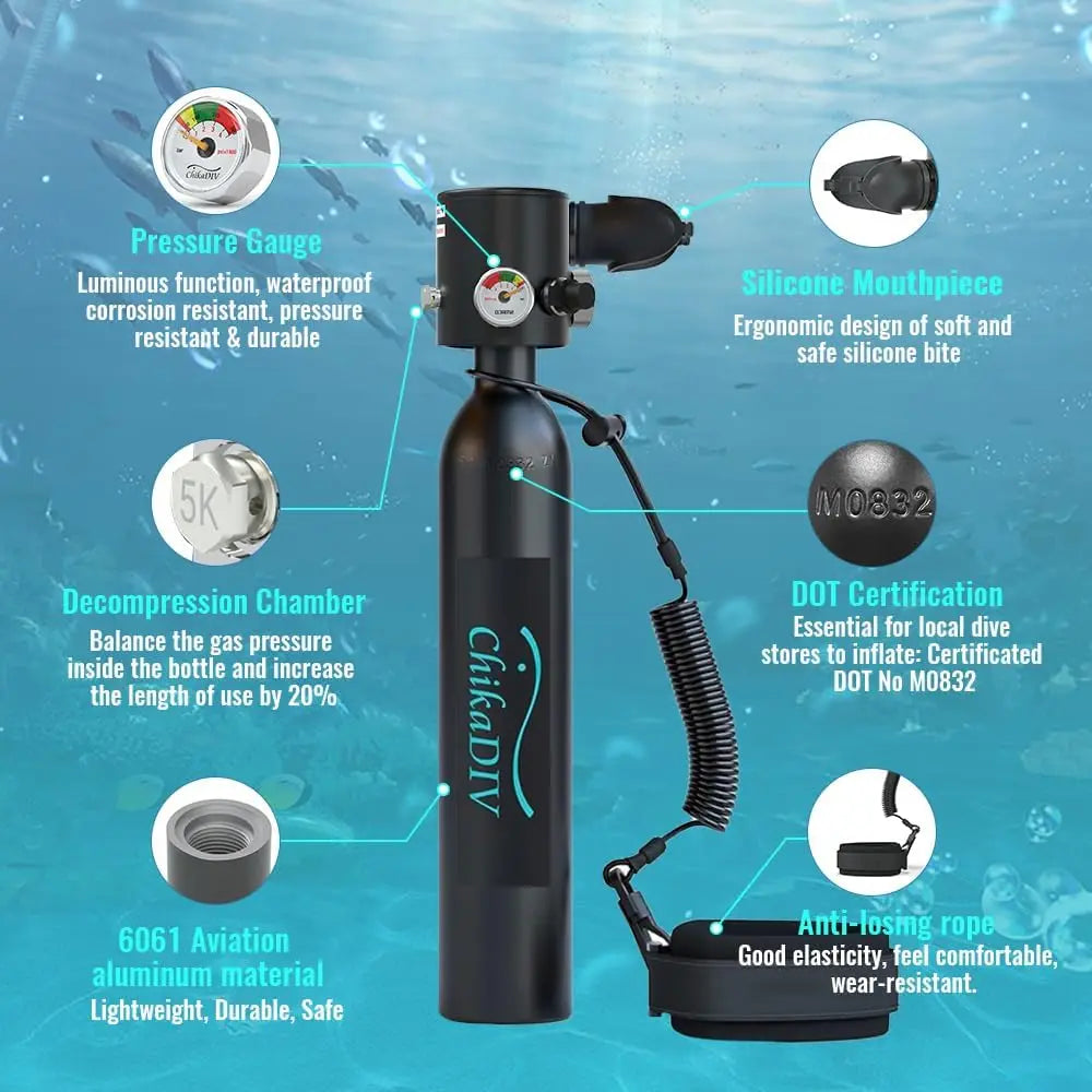 CHIKADIV Mini Diving Scuba Tank 0.5L Portable Diving Tank for Dive Boat Repair Snorkeling Travel Swimming Gifts for Women men
