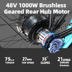 Electric Bike 1000W Motor 48V 20/15AH Lithium Battery E Bike Smart LCD Display 26 Inch All-terrain Fat Tires Electric Bicycle