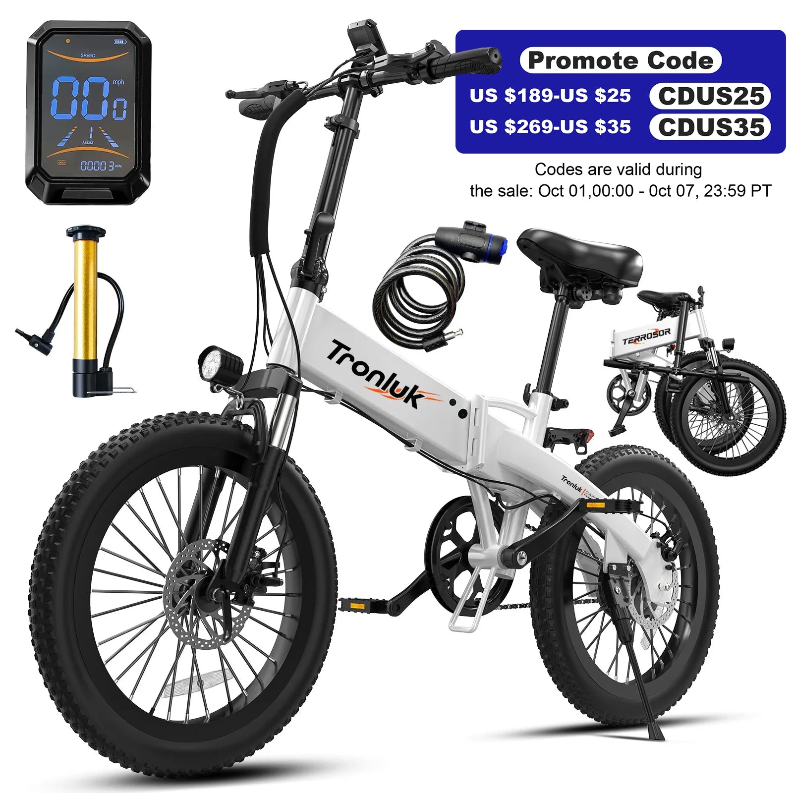 Youth adult electric bicycle 720W peak 48V12AH 20 inch * 2.4 road tire 5-speed with assisted riding 20MPH urban commuting