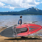 Inflatable Kayak Fishing Boat 1 Person Adult Red Canoe, with Paddles, Bag, Seats, High-Output Pump, Fin, for Lakes & Rivers