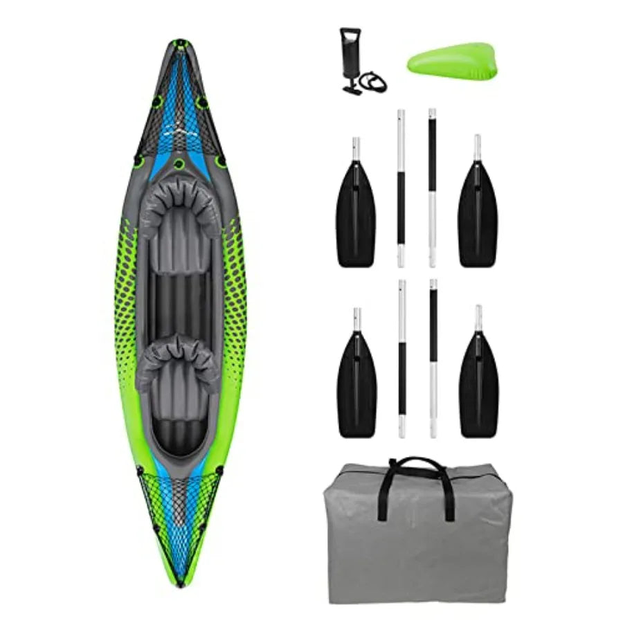 Inflatable Kayak 2 Person Tandem Kayak Recreational Touring Kayak Includes Aluminum Paddles Padded Seats Double Action Pump