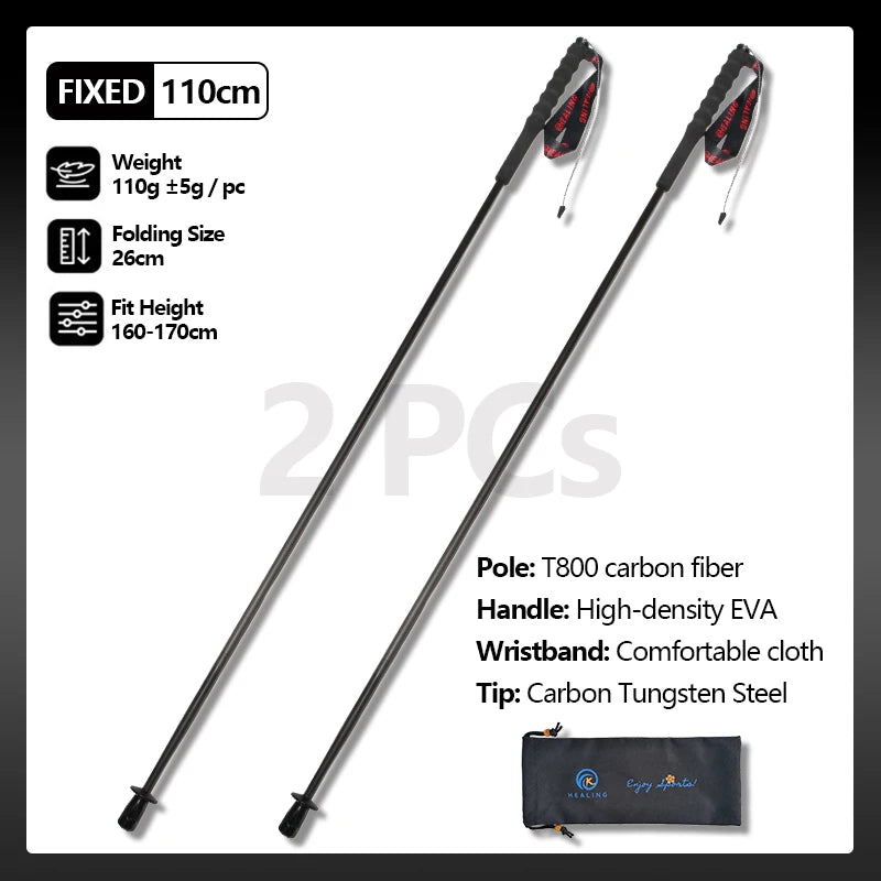 2PCs Trekking Poles Carbon Fiber 115g Ultra-Light Hiking Poles Camping Stick Foldable Walking Cane Travel Outdoor Gear Equipment