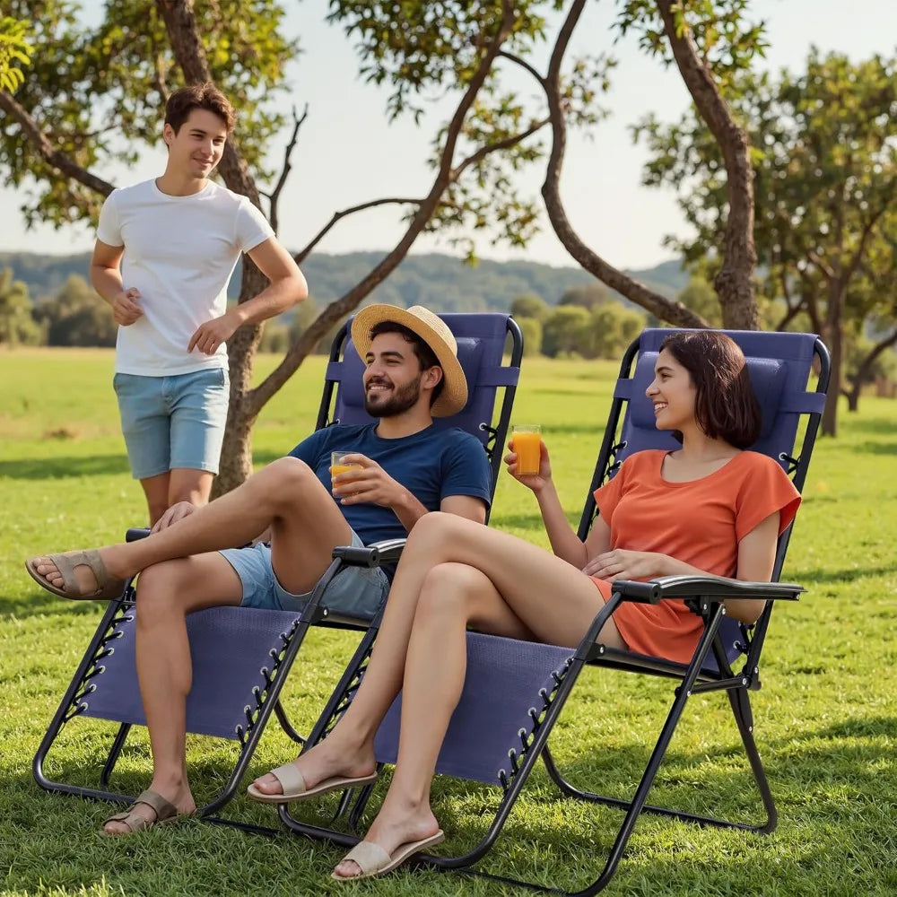 Zero Gravity Chair Patio Folding Lawn Outdoor Lounge Gravity Camp Reclining Lounge Chair with Cup Holder Pillows for Poolside