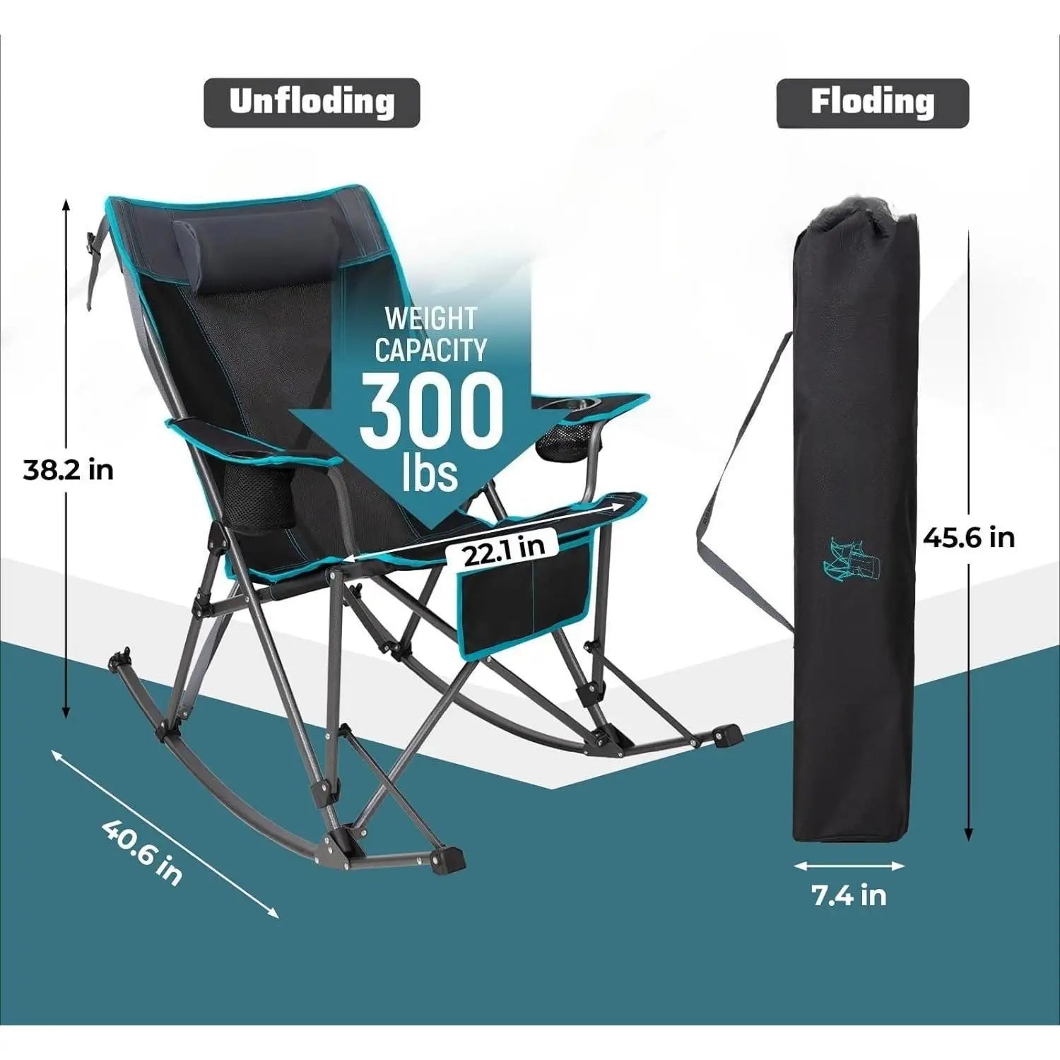 W_Rocking Camping Chair, 2 Pack High Mesh Back Portable Folding Camp Chairs with Pillows, Cup Holder and Carry Bag for Lawn