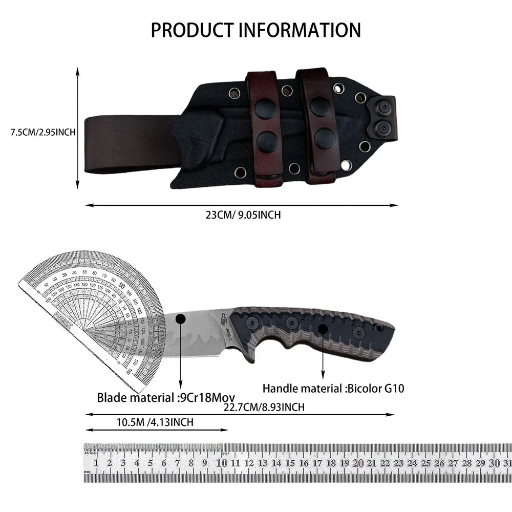 High-Quality Outdoor Multi-Purpose Fixed-Blade Knife D2 Steel Blade with G10 Handle Camping Self-Defense Carry Christmas Gift