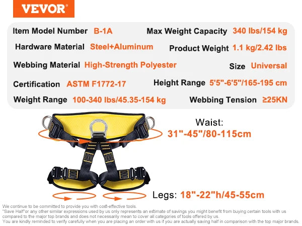 SucceBuy Half Body Safety Harness 340 lbs for Rock Climbing