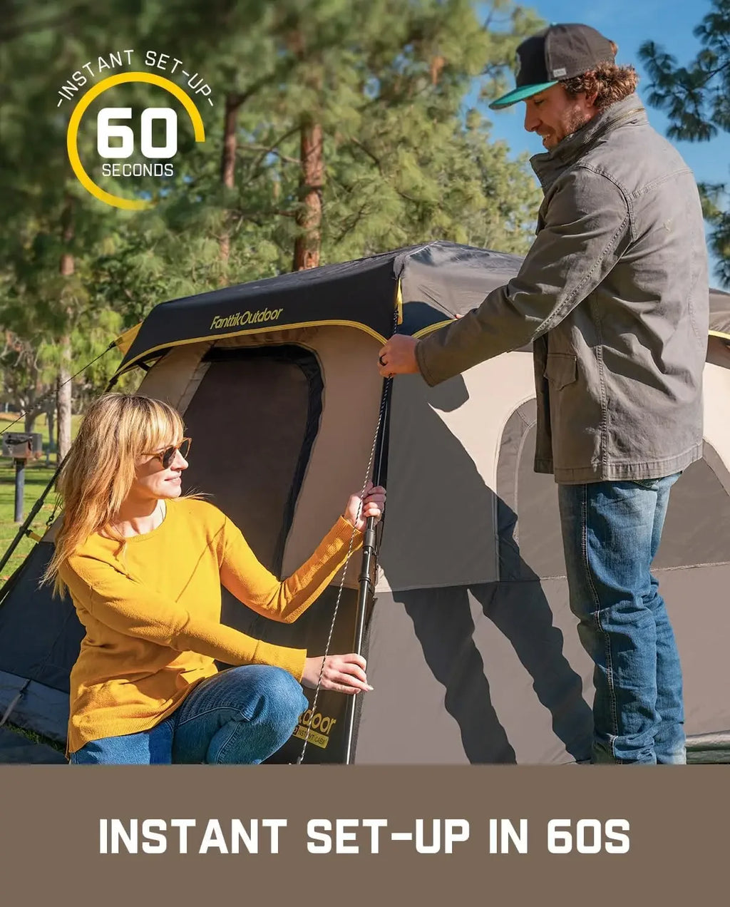 Camping Tent 4/6/8/10 Person Instant Cabin Tent Setup in 60 Seconds with Rainfly & Windproof Portable with Carry Bag for Family