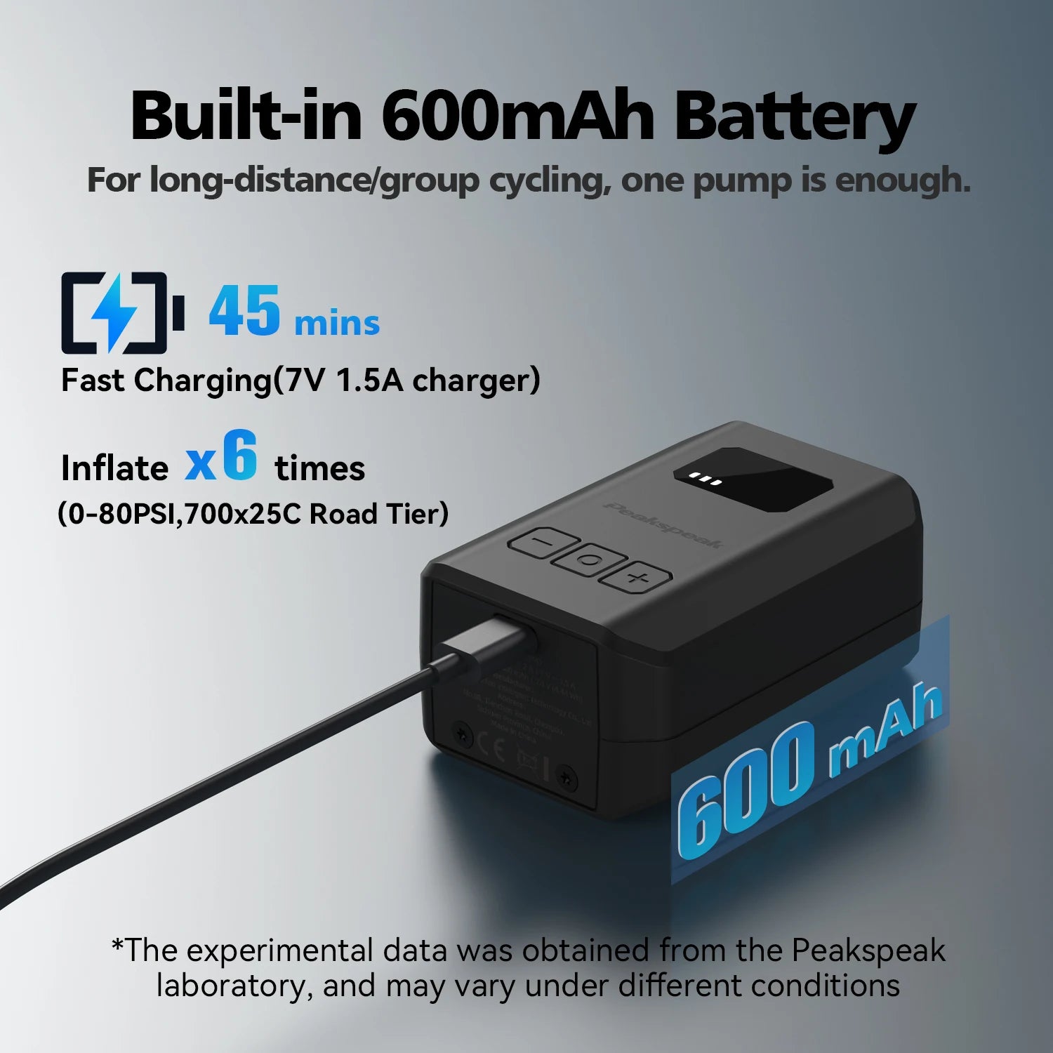 [2026 NEW] Peakspeak AS260PRO Electric Mini Bike Pump 600mAh Battery 120PSI Max Bike Cordless Tire Inflator with LED Display