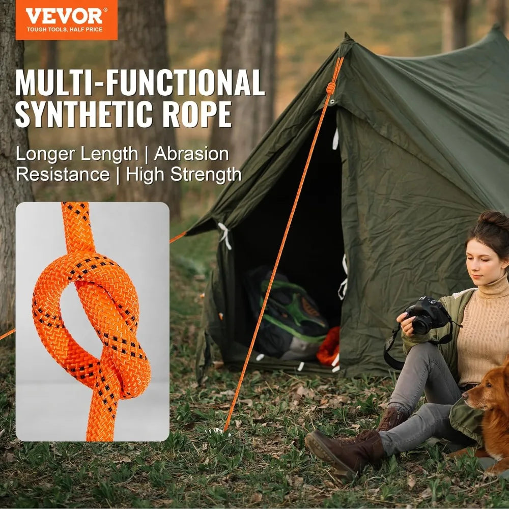 Double Braided Polyester Rope 1/2in x 220ft 8000LBS Breaking Strength Outdoor Climbing Arborist Rigging Orange/Black