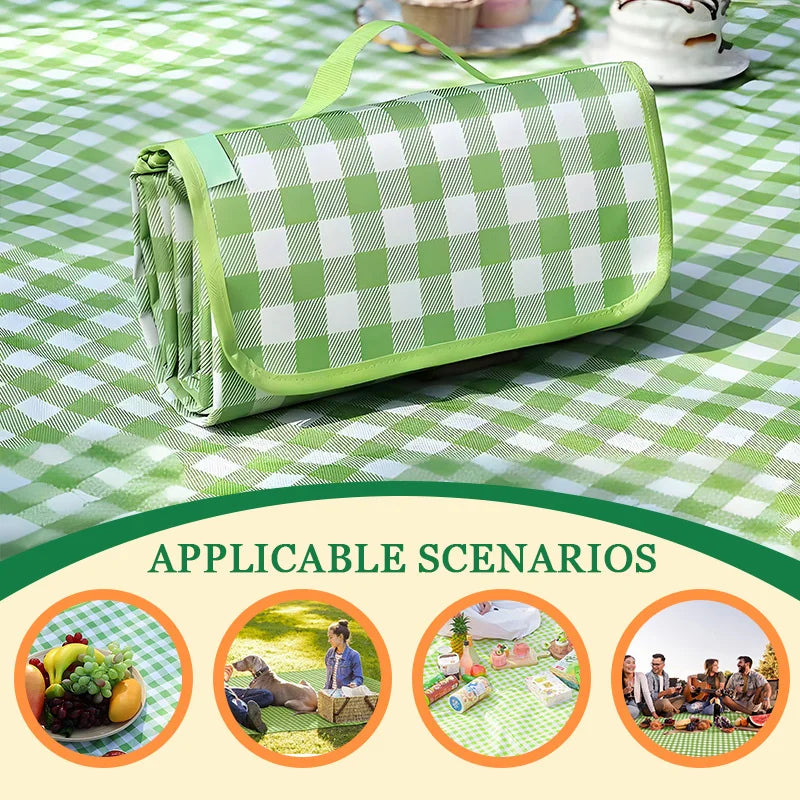Waterproof Picnic Mat  - Ins Style Outdoor Blanket, Portable, Dirt-Proof, for Beach, Camping, Park, Easy Fold (Blue/Checke