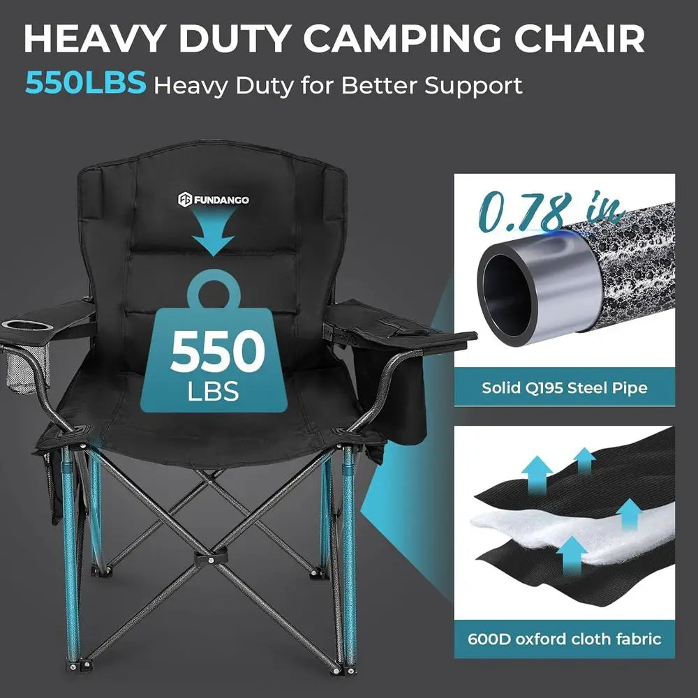 Oversized Camping Chairs for Adults, Heavy Duty Fold Up Sports Games Lawn Chairs, Extra Wide Big Man Outdoor Chairs with Padded