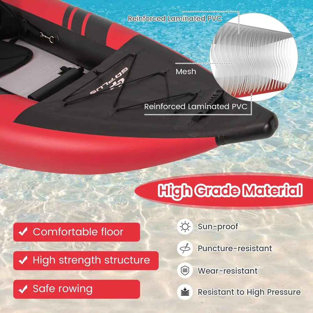 Tandem Inflatable Kayak, 12.5FT 2Person Kayak for Adults w 507 LBS Weight Capacity, 2 Aluminium Oars, Padded Seat, 2 Fins, Hand