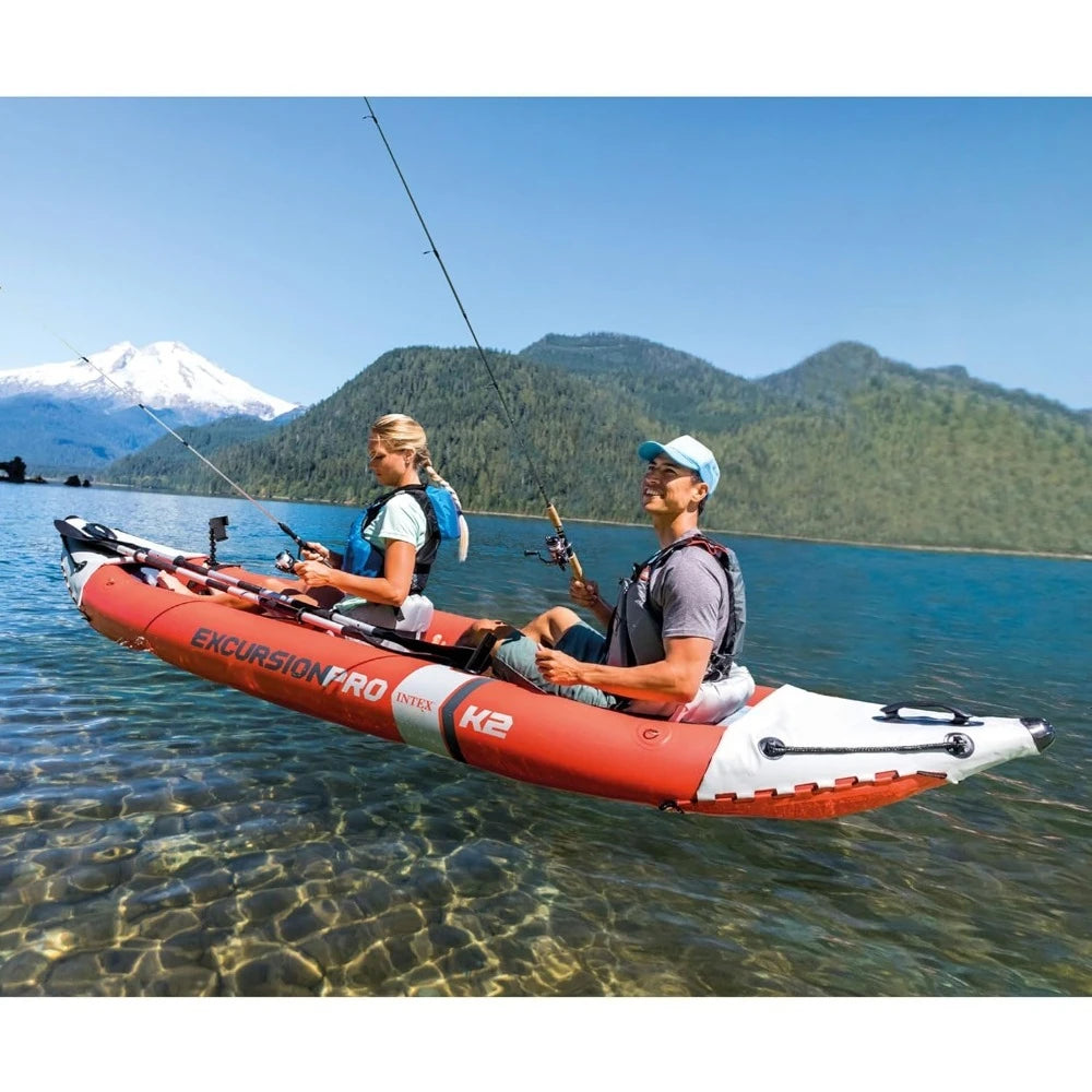 Inflatable 68309EP Excursion Pro K2 Inflatable Kayak Set: Includes Deluxe 86in Kayak Paddles and High-Output Pump – - NEW