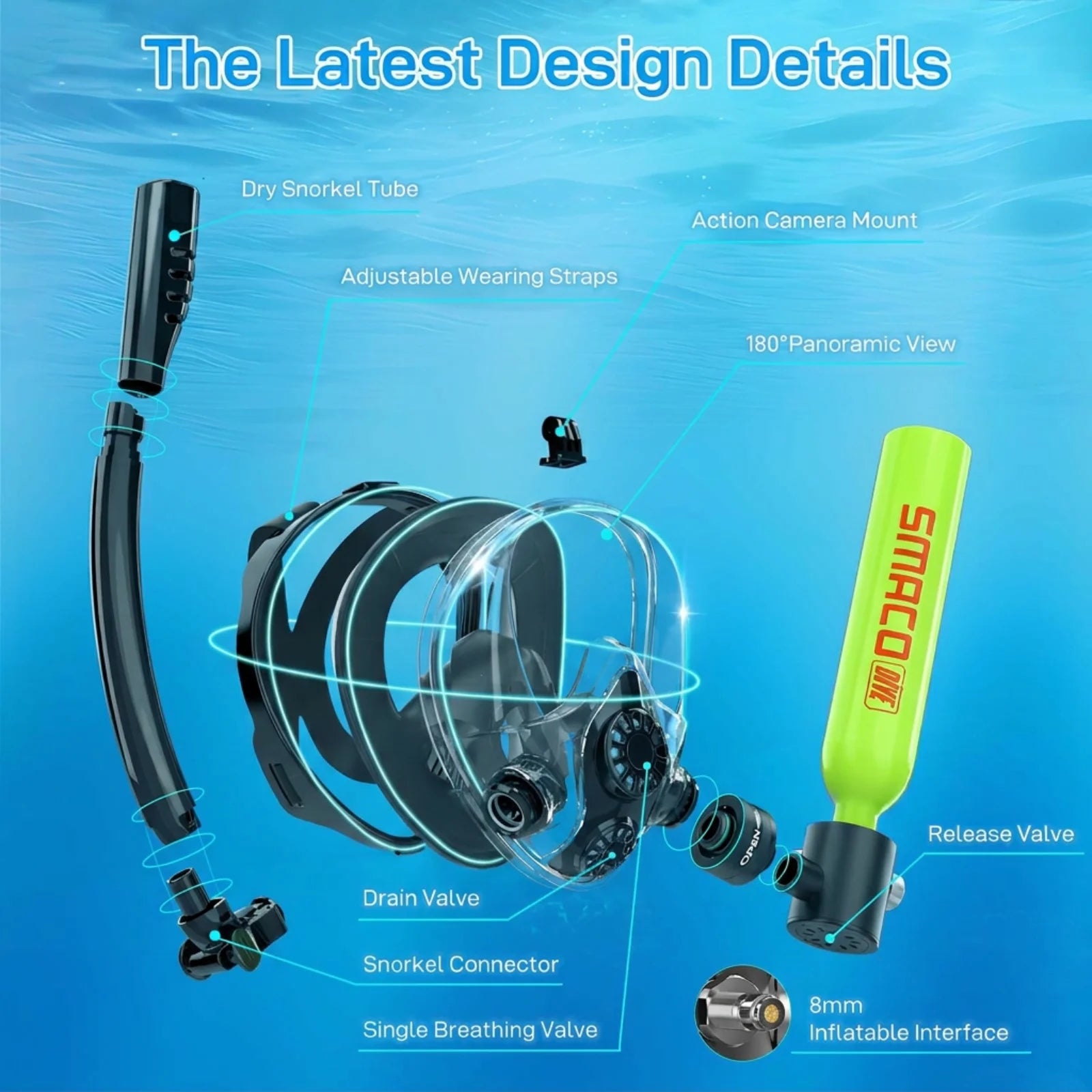SMACO S300 0.5L Mini Scuba Tank Snorkel Mask Fast Local Dispatch Local Delivery Portable Diving Gear For Outdoor Sea Snorkeling