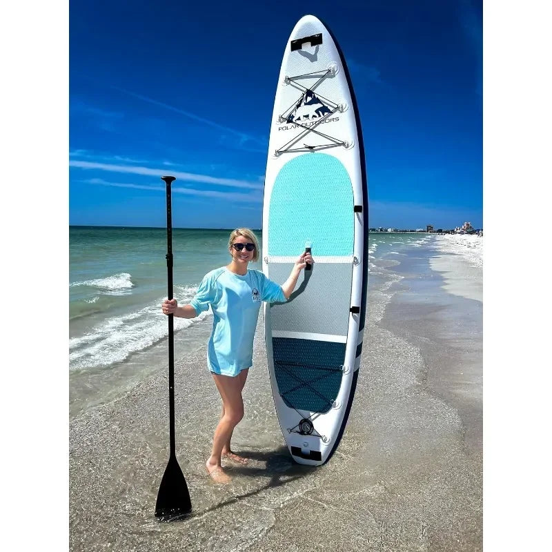 Polar Outdoors by Roc Inflatable Stand Up Paddle Board Premium SUP Paddle Board Wide Stable Design Non-Slip Comfort Deck Youth