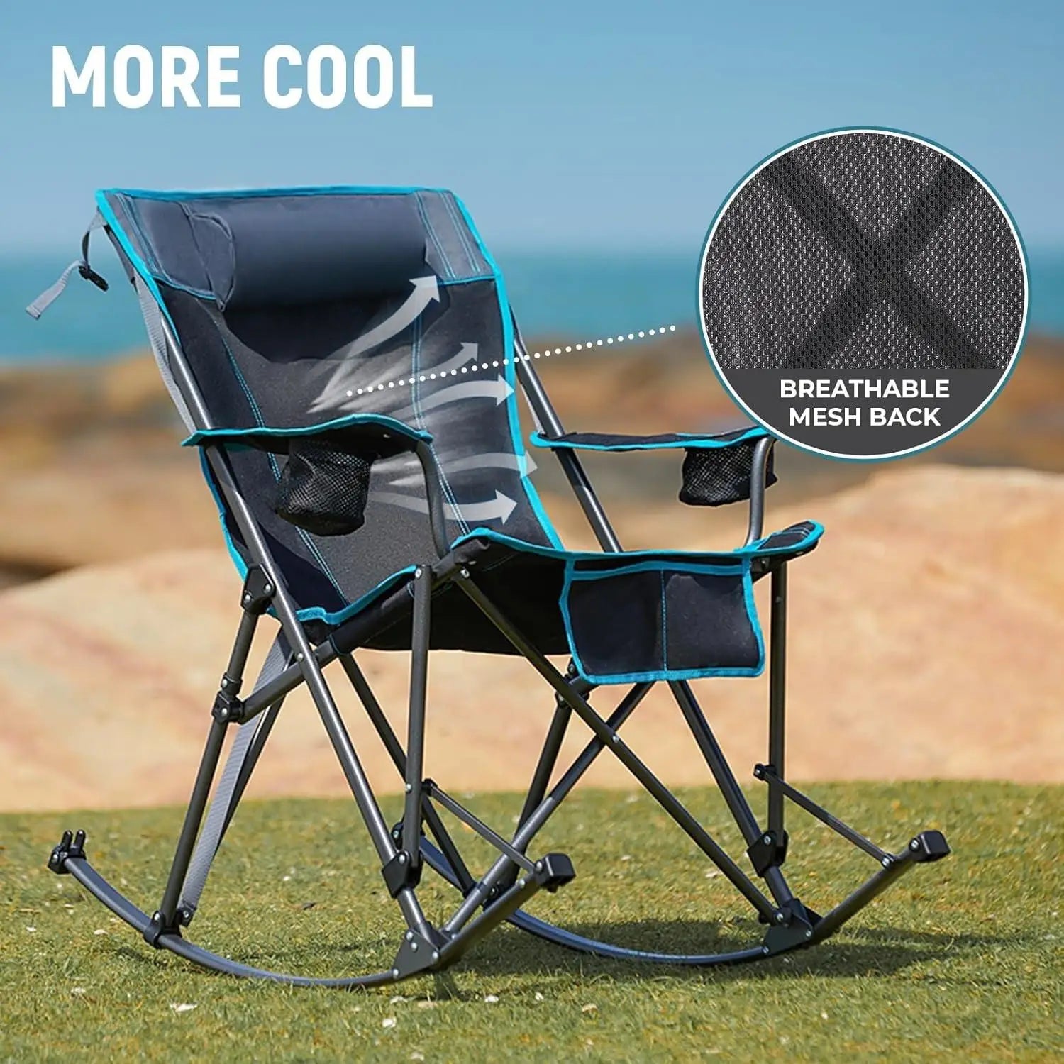 W_Rocking Camping Chair, 2 Pack High Mesh Back Portable Folding Camp Chairs with Pillows, Cup Holder and Carry Bag for Lawn