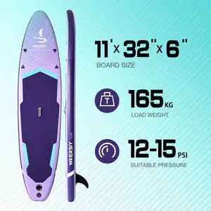WKERSIY paddle board surfboard 11ft Purple Inflatable SUP Board All-Water Performance Series High-Visibility Ultra-Stable Design