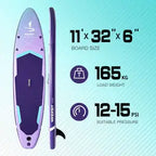 WKERSIY paddle board surfboard 11ft Purple Inflatable SUP Board All-Water Performance Series High-Visibility Ultra-Stable Design