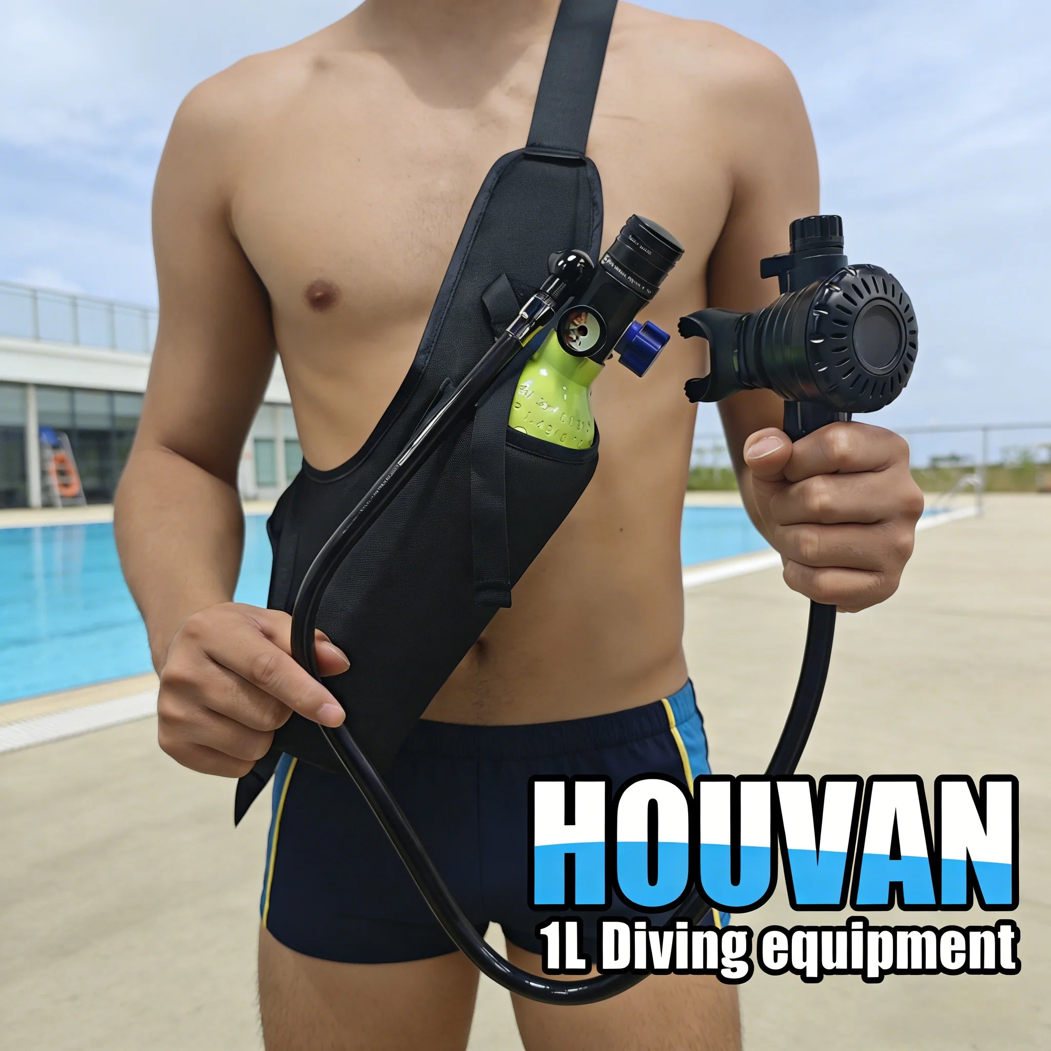 HOUVAN 1L Scuba tank for approximately 75 breaths underwater,compact and portable,suitable for outdoor travel,Unisex,gift choice