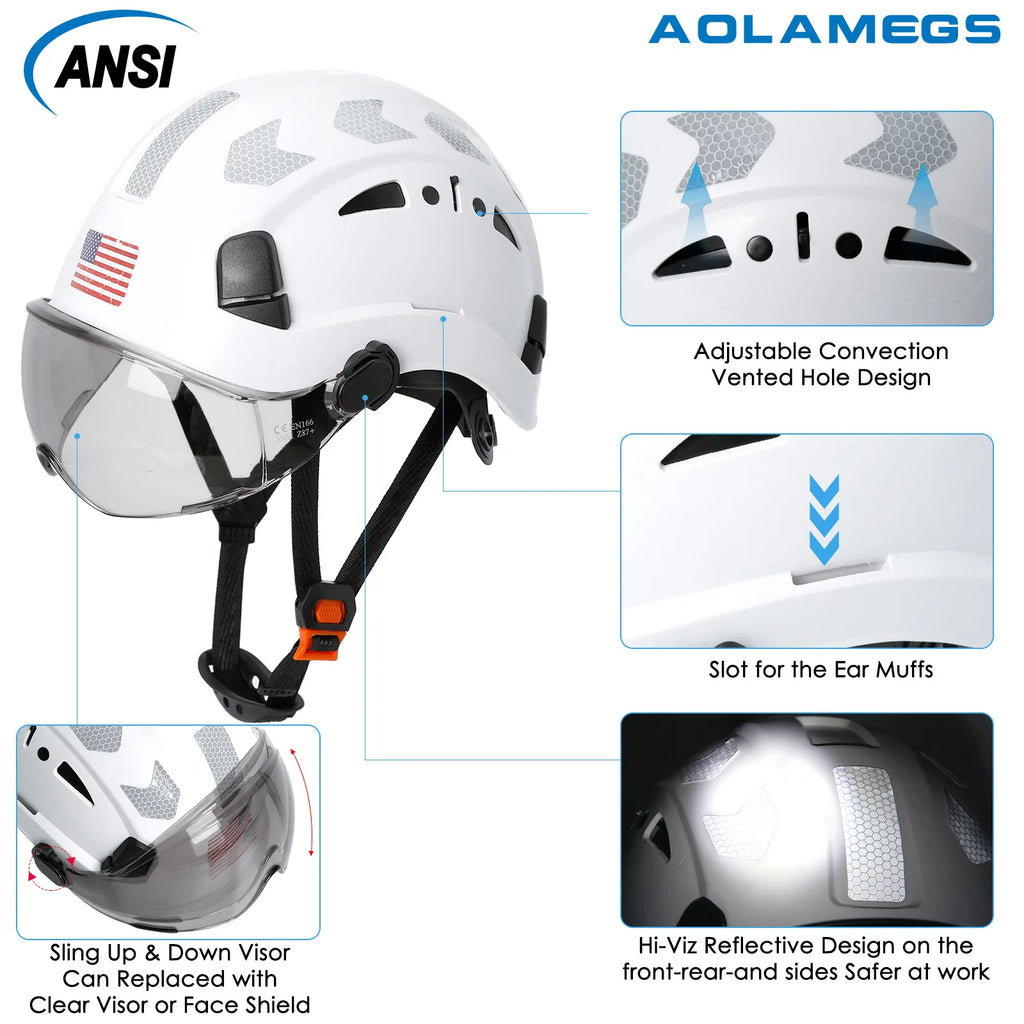 CE Safety Helmets w/ Goggle Reflective Stickers ABS Engineer Construction Work Cap ANSI Industrial Head Protection Hard Hat