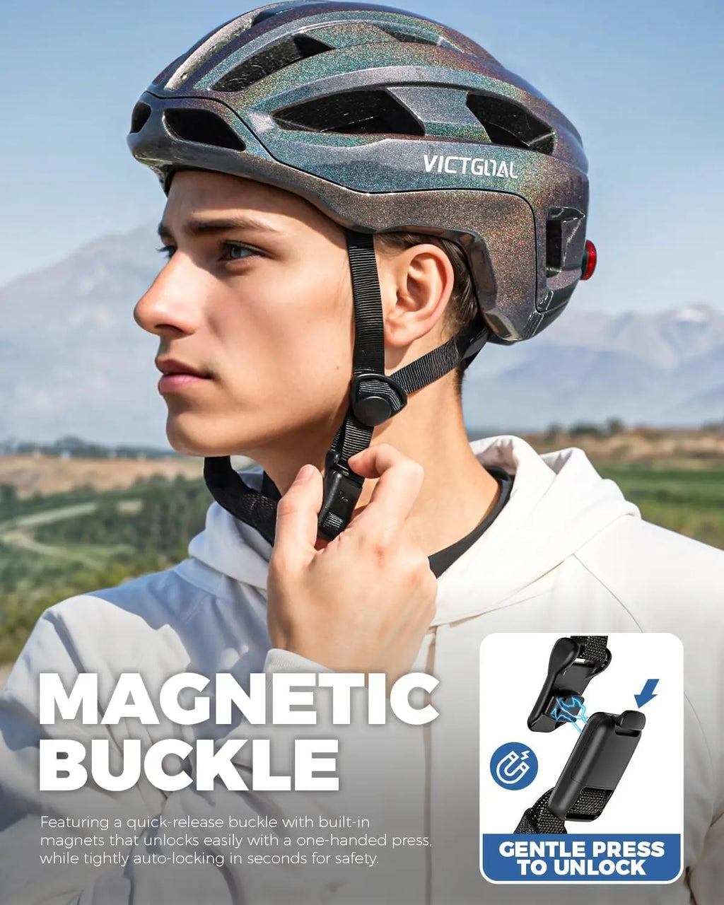 Road Bike Helmet Adult Men Women with Detachable Magnetic Rear Light, Bicycle Helmet Adjustable