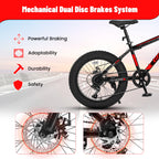 20 Inch Fat Tire Kids Mountain Bike, 4.0" Wide Non-Slip Fat Tires, 7-Speed Disc Brake, Boys Girls Outdoor Kids' Bicycles Gift