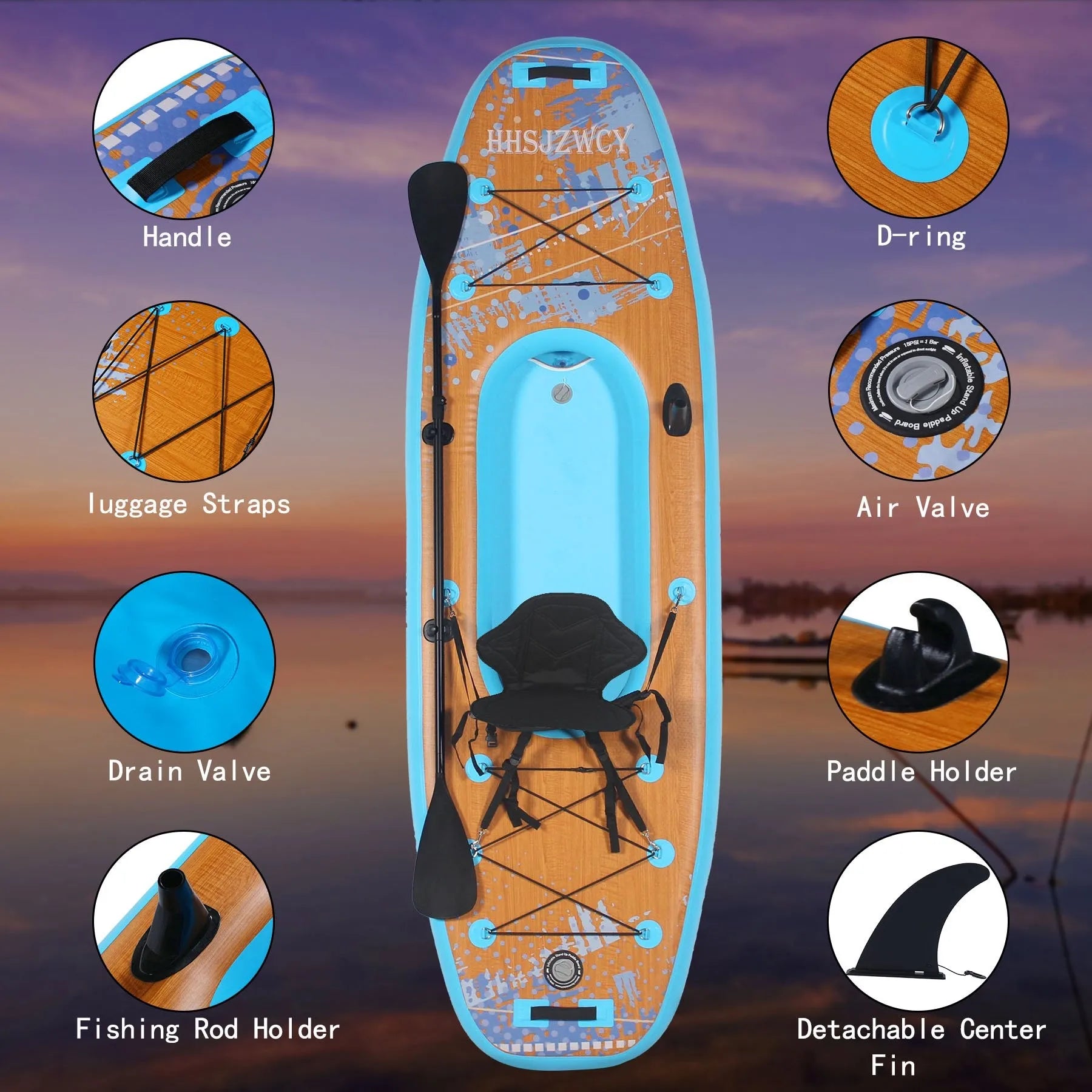 HHSJZWCY 10' Inflatable Stand Up Paddle Board Kayak with Seat for adult