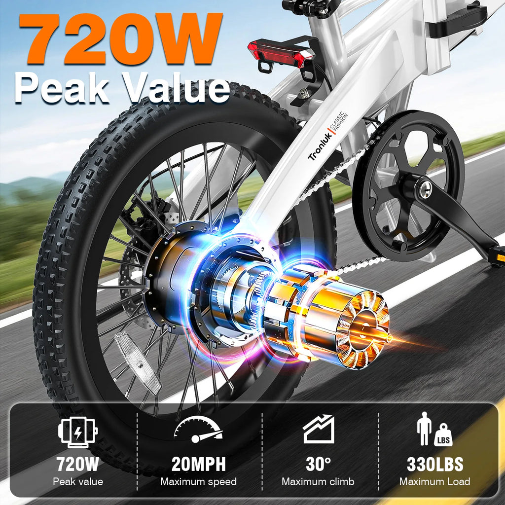 Youth adult electric bicycle 720W peak 48V12AH 20 inch * 2.4 road tire 5-speed with assisted riding 20MPH urban commuting