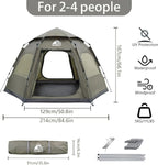 2/3/4 Person Camping Tent - Up Waterproof 2 DoTent with Easy Setup | 3-Season Hexagonal Dome Design