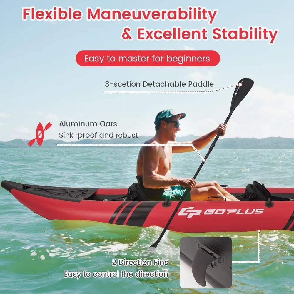 Tandem Inflatable Kayak, 12.5FT 2Person Kayak for Adults w 507 LBS Weight Capacity, 2 Aluminium Oars, Padded Seat, 2 Fins, Hand