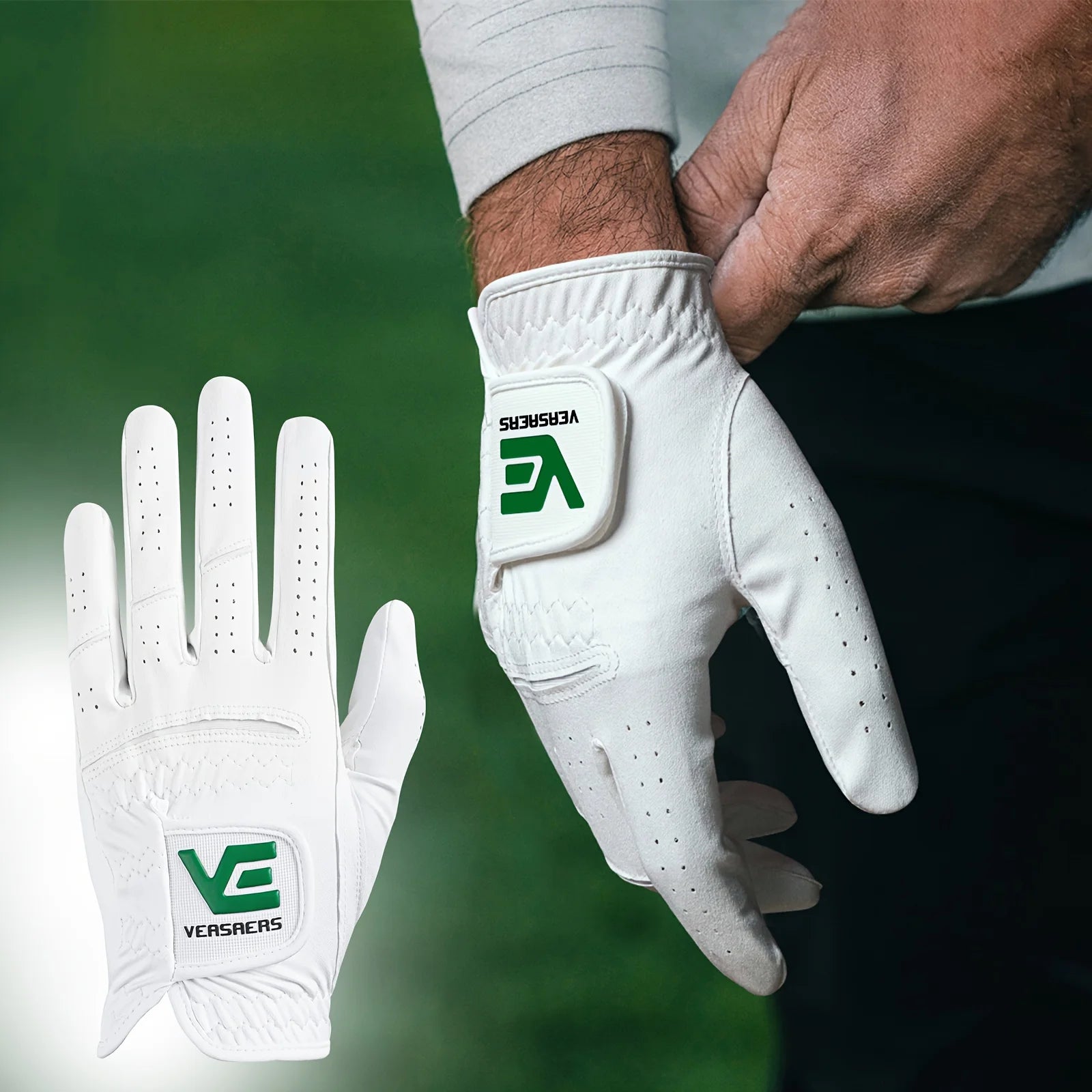 Men's Golf Glove Left Hand - All-Weather Rain Grip for Right-Handed Golfers, Durable White Design 1 Pack