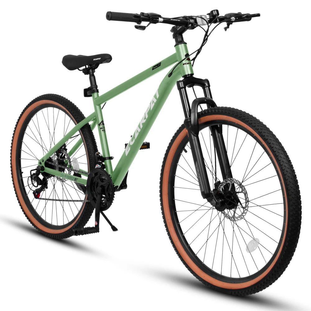 A24301 24 Inch Mountain Bike for Teenagers, High Carbon Steel Frame, Disc Brakes, Durable Design, Brown Edge Tires, Ideal for School Commuting