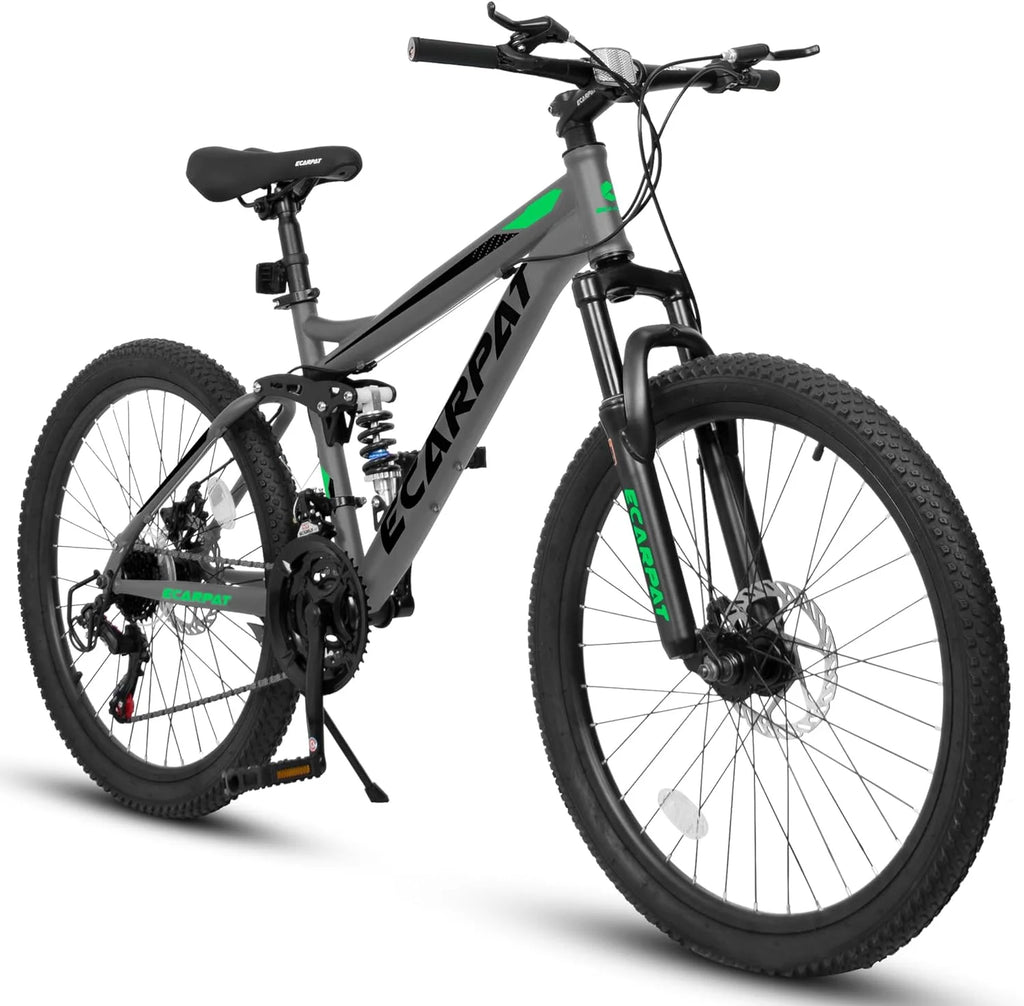 Ecarpat Dual Full Suspension Mountain Bike 24/26/27.5 Inch, Mens Women Teenagers Boy Girl Mountain Bike, 21-Speed