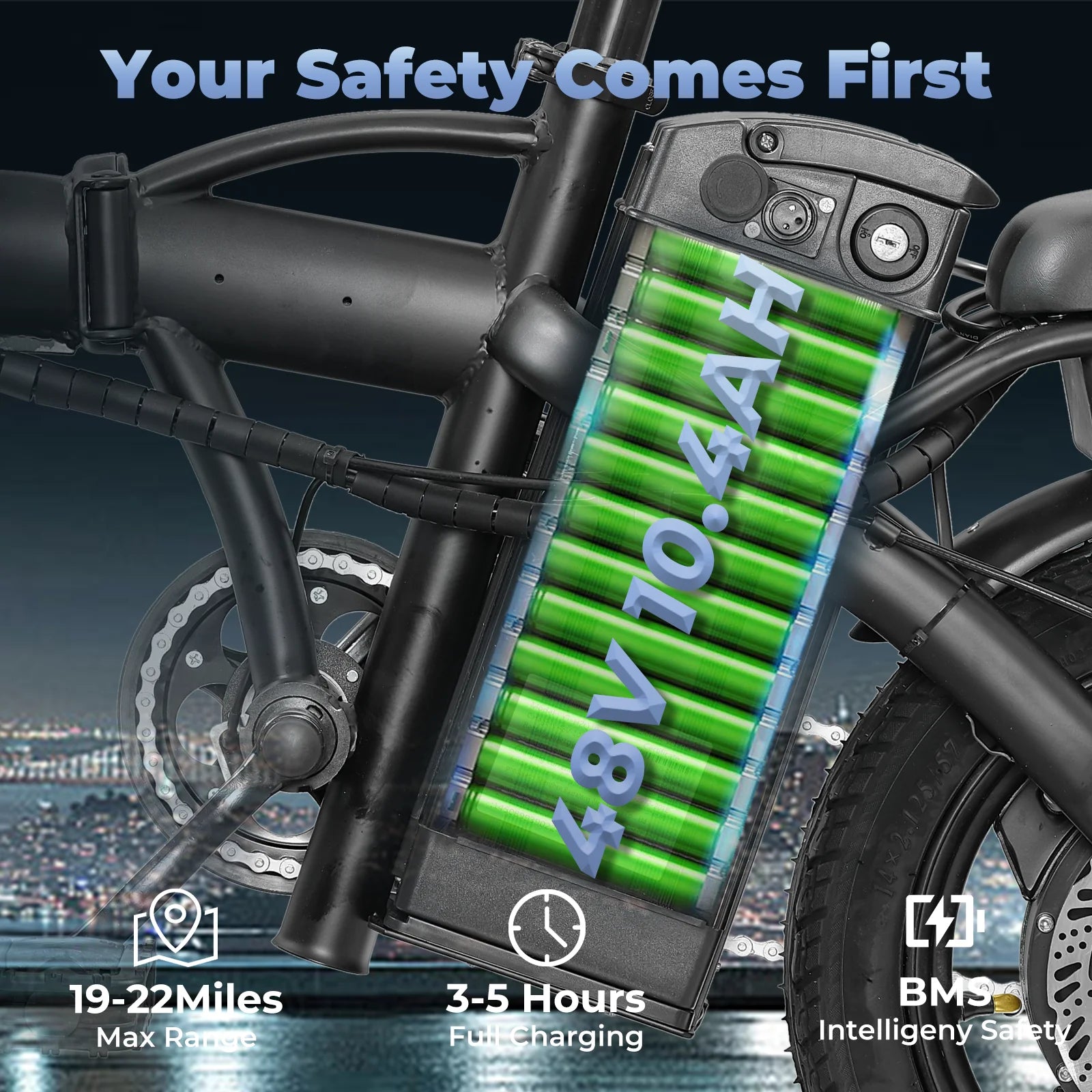 Adult and adolescent folding electric bicycles, 14 inch 500W 24MPH 48V 10Ah battery, 3-level pedal assist, 14 inch foldable mini