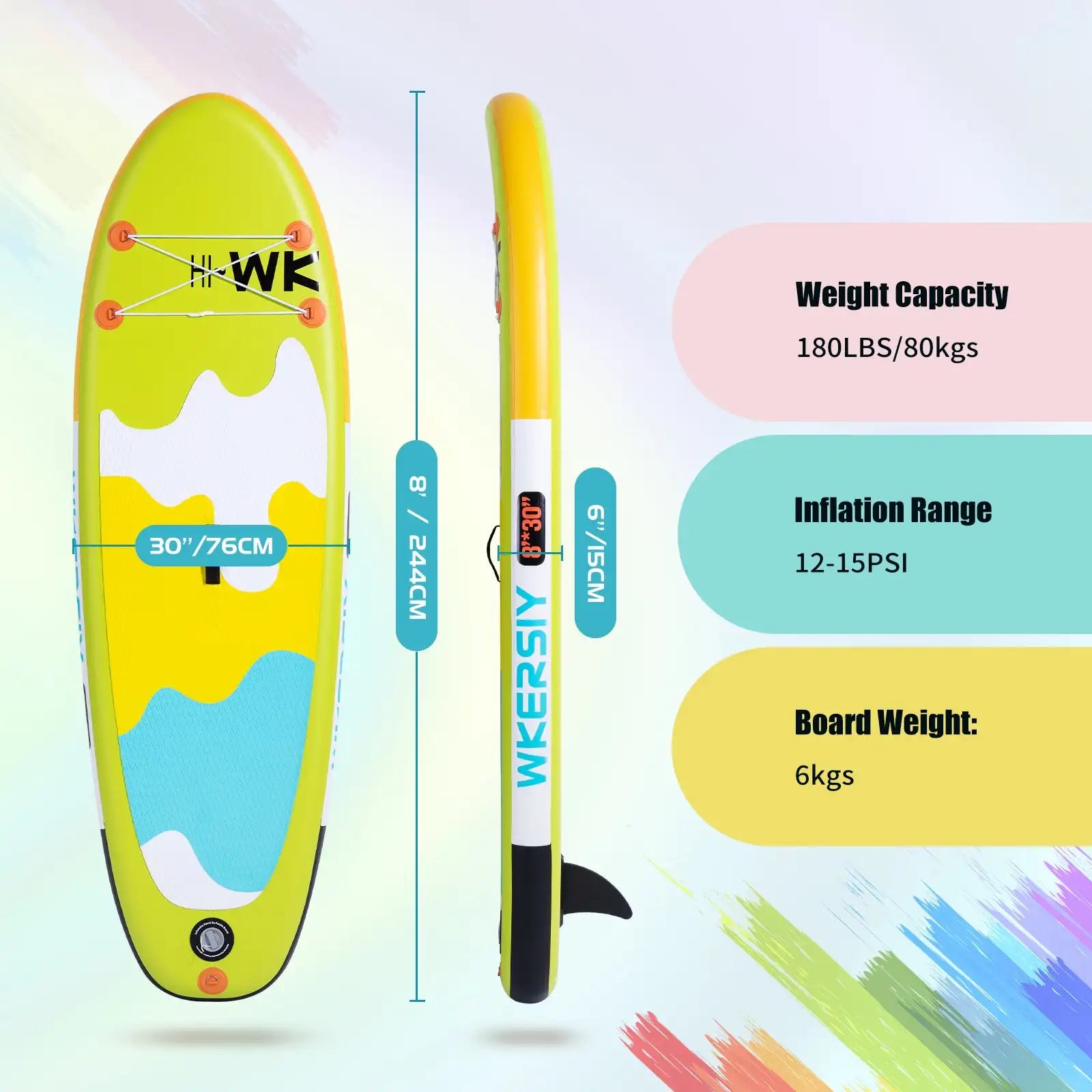 WKERSIY 8ft Green Kids SUP Ultra-Stable Youth Paddle Board, Lightweight Parent-Friendly Design surfboard stand up paddle board i