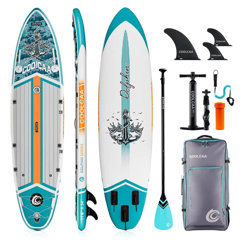 Dolphin 118 Inflatable StandUp Paddle Board, 490Lbs Capacity SUP Board with 34 Extra Wide, Fishing Paddleboard with Accessories