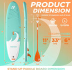 11' Premium Stand Up Paddle Board, Yoga Board with SUP Accessories & Carry Bag | Wide Stance, Surf