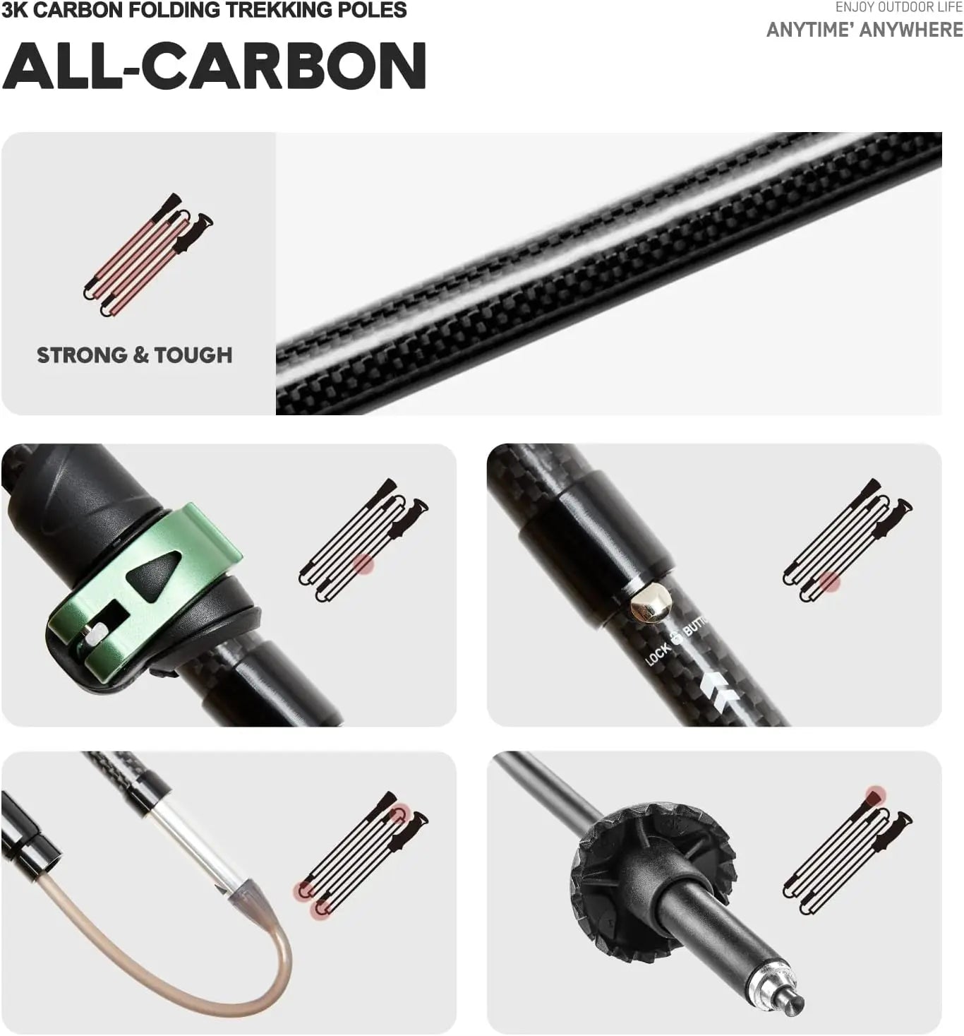 Carbon Fiber Hiking Poles - 2PC Lightweight Folding Trekking Sticks, Quick Flip Lock, EVA Handle for Men & Women