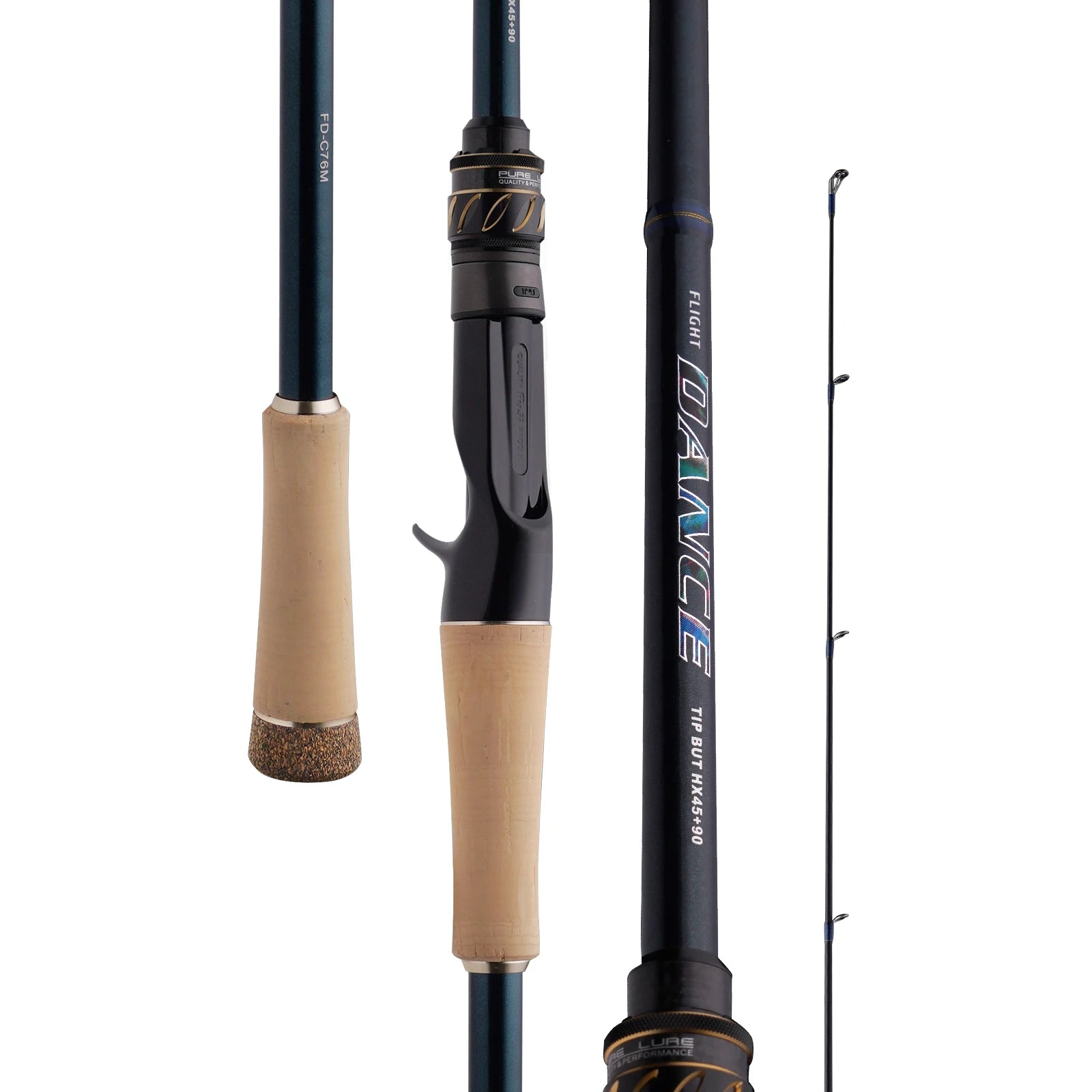 PURELURE Flight Dance Spinning Rod & Baitcaster Rod 30T+40T Carbon Fiber Fishing Rods 2 Piece Fuji Alconite/Fazlite Guides Fuji Reel Seat ML/M/MH/H Power Shore Fishing for Bass