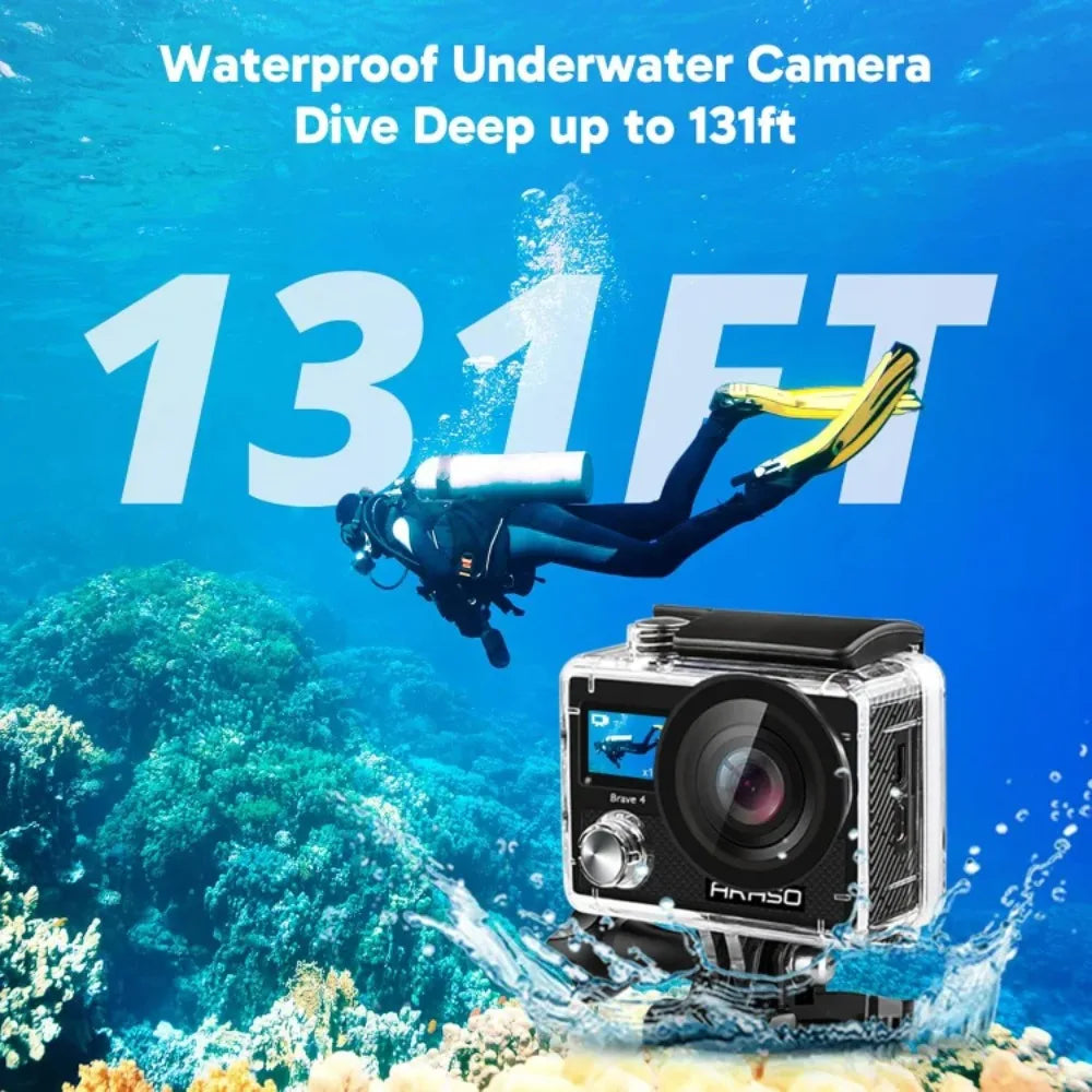 AKASO Brave 4 Action Camera with Waterproof Floating Hand Grip and Carry Bag Bundle - 4K30 20MP Ultra Hd EIS 131ft Underwater Ca