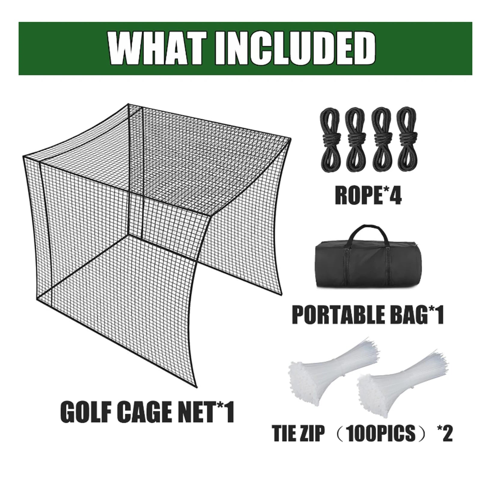 Golf Cage Net | Foldable Ball Netting 10X10X10Ft | Portable Baseball Batting Cage, Wear-Resistant Training Simulators | for Indoor or Outdoor Use
