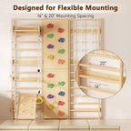 9-in-1 Swedish Ladder Wall Gym and Climber, 94.5'' Wooden Wall-Mounted Climbing Set with Double-Sided Slide, Swing, Rope, Rings