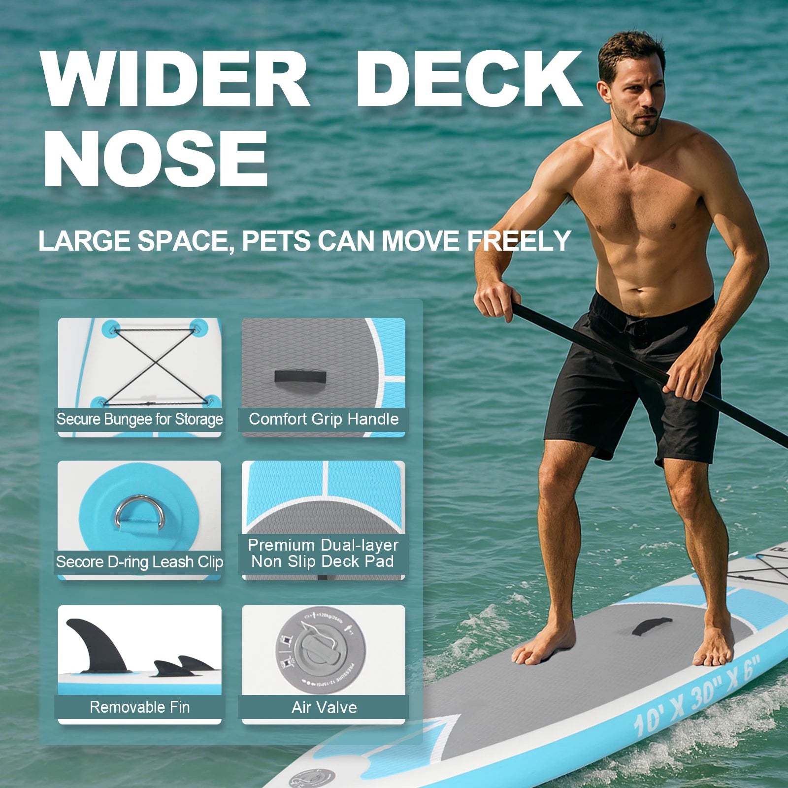 10ft Inflatable Stand Up Paddle Board  for Adults, Anti-Slip EVA Deck, SUP Board with Accessories