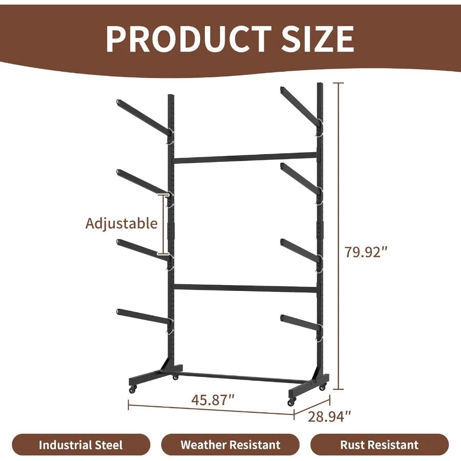 Heavy Duty Kayak Storage Rack with Wheels and Adjustable Feet Garage Outdoor Kayak Stand Holder for Kayaks Canoes Surfboard and